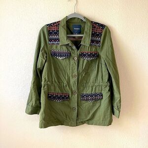 ModCloth olive green embroidered utility jacket